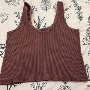 Ribbed V-Neck Crop Tank Top - Mauve